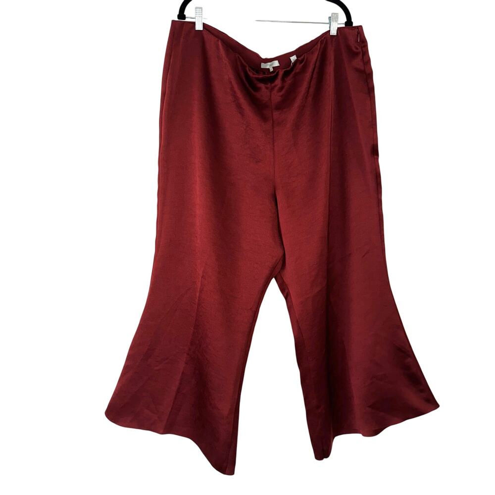 Vince Satin Wide Leg Flared Trouser Pants in Currant Red 18 NWT